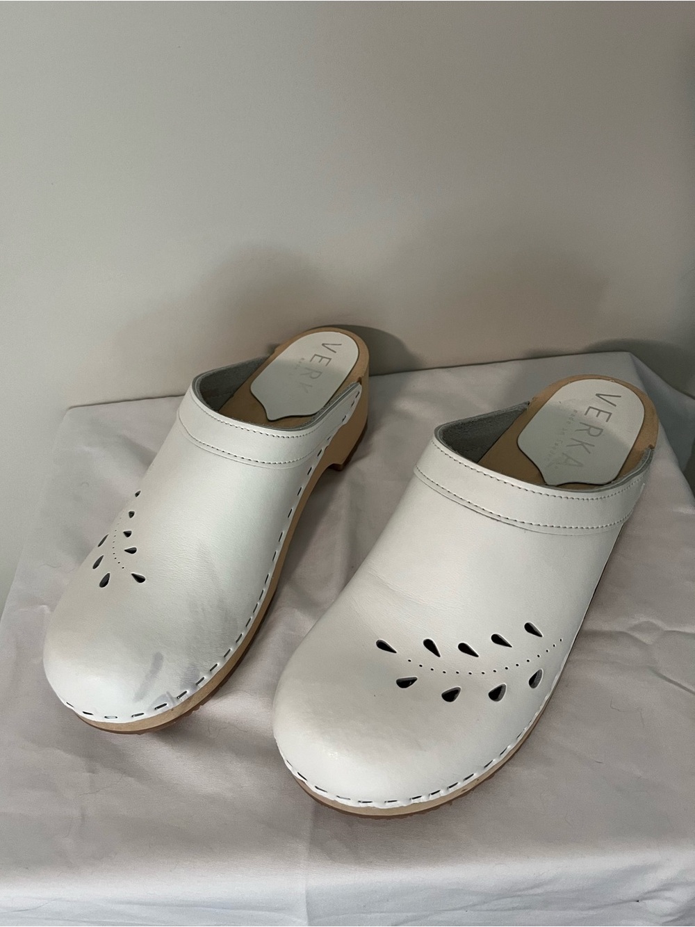 Verka White Leather Clogs for Women
